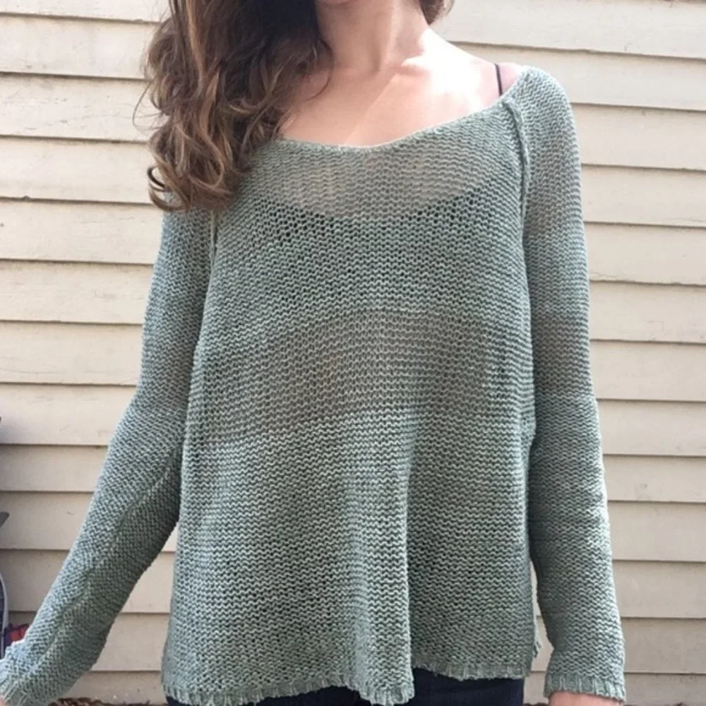 Free People Nickels & Dimes Oversize Knit Silk Blend Sweater Green Women Size SP